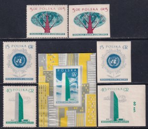 Poland 1957 Sc 761-3a United Nations Tower New York City Emblem Stamp SS MNH