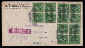 U.S. - 408 - Block of 8 and a block of 4 on registered cover - Glastonbury, Ct