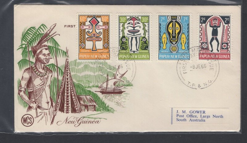 Papua New Guinea #221-24 (1966 Elema Myths set) on addressed cachet FDC