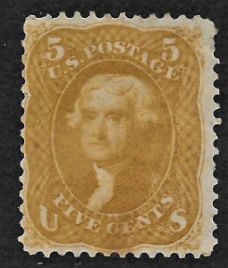 US 1861 #67a, brown yellow, faults Cat. Val. $30,000.00