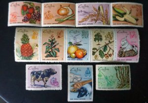 CUBA Sc# 1446-1457 food farming agriculture Cpl set of 12  in strips 1969 MNG