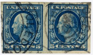 #347 – 1909 5c Washington, blue. Pair. Used.