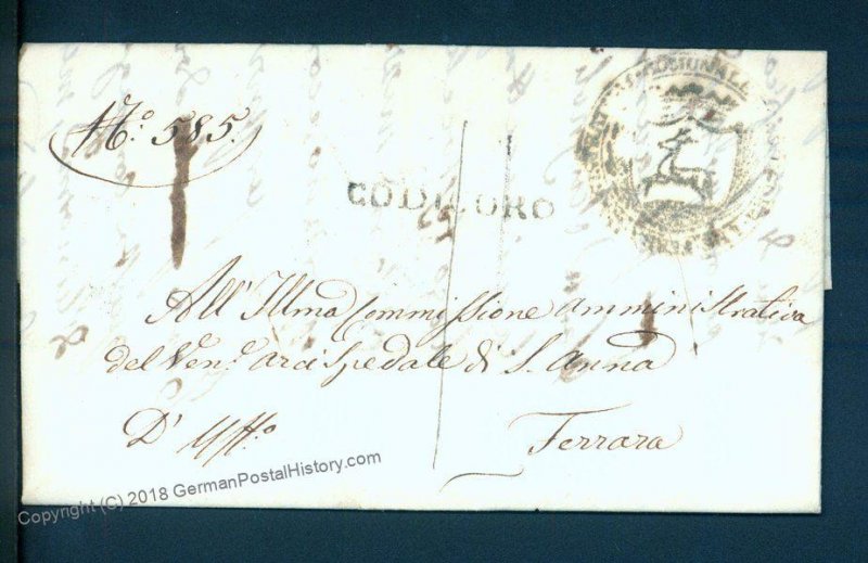 Italy 1849 Codigoro Disinfected Cholera Pest Cover Ferrara 93348