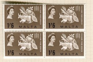 MALTA; 1963 early QEII Freedom from Hunger issue Mint hinged Block