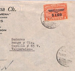 CHILE Air Mail Cover *Tocopilla* $1.60/$5 WINGS Surcharge 1941 Valparaiso YU159