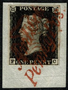 GB 1d Black FC Plate 5. Superb AMBERLEY PENNY POST cancel.