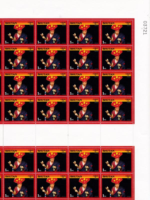 BHUTAN 1990 Buddhist Musical Instruments Full Sheets of 40 Stamps. Scott 945-49