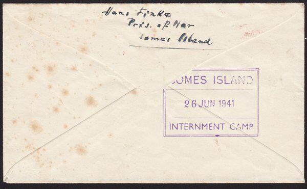 NEW ZEALAND 1941 cover ex SOMES ISLAND P.O.W. CAMP..........................8956