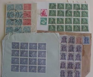 INDIA 20,21,22 STAMPS ON EACH OF 3 COVERS ALSO 41 STAMPS ON A PIECE ALL IN BLOCK