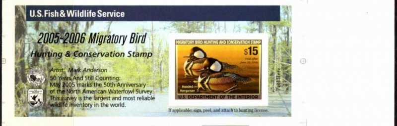 US Stamp #RW72a MNH Hooded Merganser Self Adhesive from Press Sheet