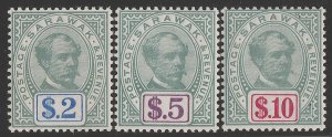 SARAWAK : 1888 Brooke $2, $5 & $10, unissued set. MNH ** SG cat £7600.