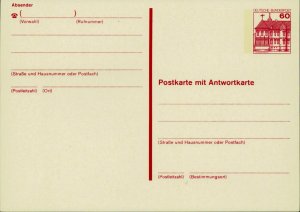 E0063 Germany unused postal stationery with reply card 60 Pfennig Rheydt Castle