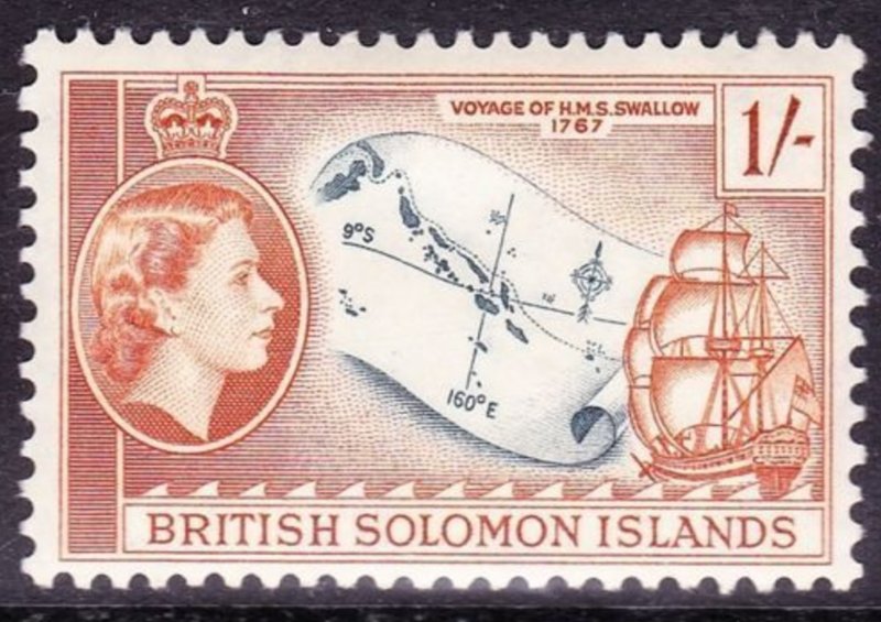 BRITISH SOLOMON ISLANDS 1961 1/- Slate & Orange Brown SG91a MH