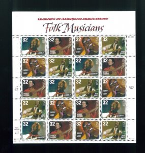 United States 32¢ Legends Folk Musicians Postage Stamp #3212-15 MNH Full Sheet