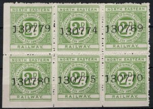 GB NORTH EASTERN RAILWAY QV Letter Stamp 2d (1898) CORNER BLOCK{6} Mint SS768