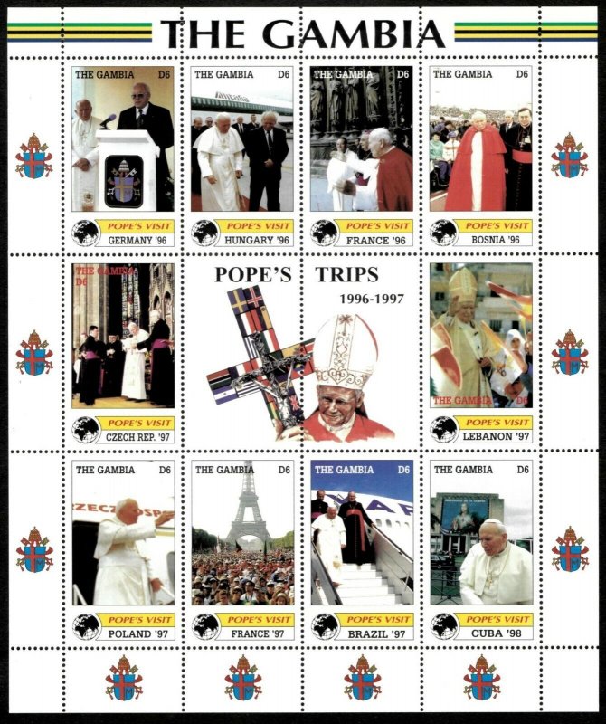 Gambia 2000 - Pope's Visits, Germany, France - Sheet of 10v - Scott 2227 - MNH