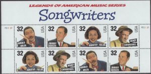 Scott # 3100-3103 - Top Plate Block Of 8 - Songwriters - MNH - 1996