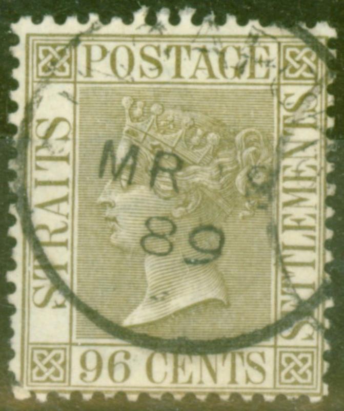 Straits Settlements 1888 96c Olive-Grey SG71 V.F.U MR 18 89 CDS