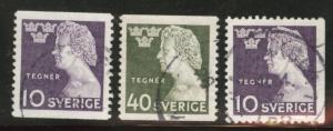 SWEDEN Scott 3777-379 used 1946 stamp set