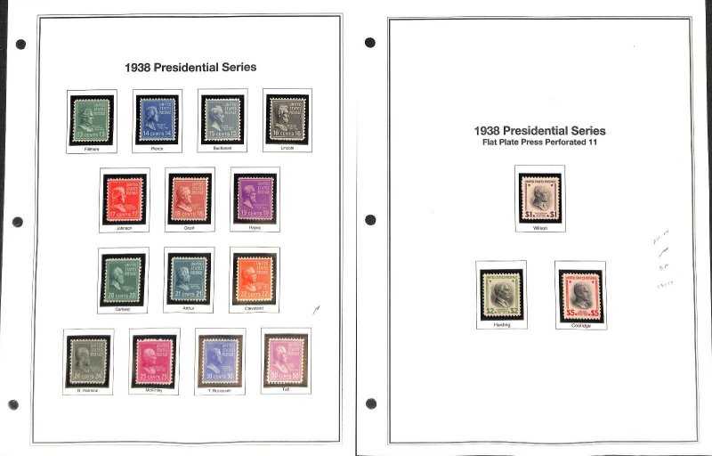 United States Stamp Collection on 18 Mystic Heritage Pages, Mint NH, 1932-1938