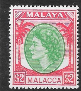 MALAYA MALACCA SG37 1955 $2 EMERALD & SCARLET MTD MINT