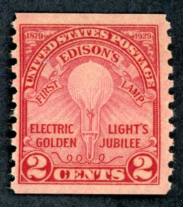 #656 – 1929 2c Edison's First Lamp, coil perf 10.  MNH OG