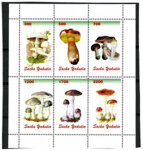 Sakha Yakutia 1998 MUSHROOMS Sheet (6) Perforated Mint (NH)