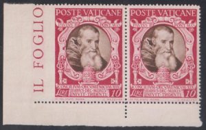 Vatican 121 XF NH Lower Left Corner Margin Single Left Imperf - cv $350