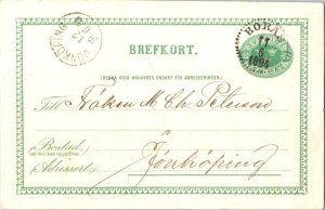 Sweden 5o Three Crowns Postal Card 1894 Boras to Jonkoping.