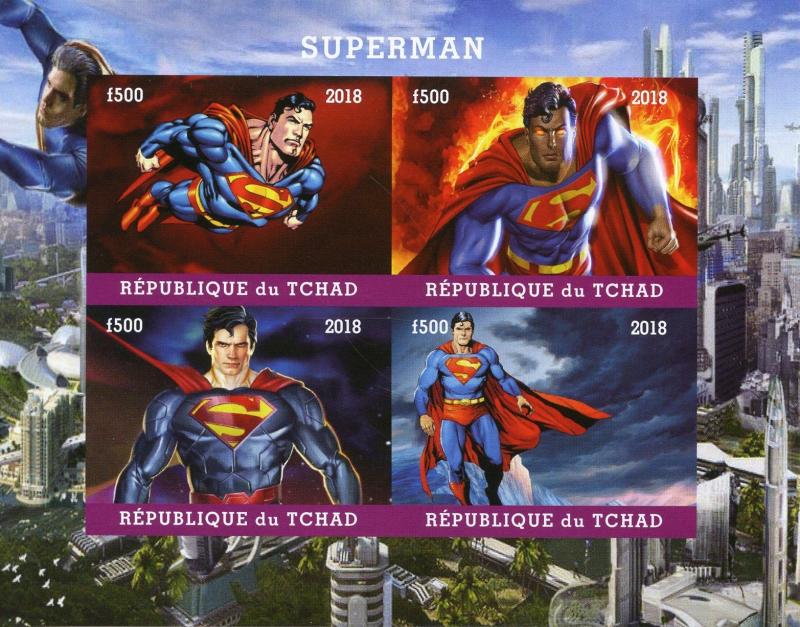 Chad 2018 MNH Superman 4v IMPF M/S Superheroes DC Comics Stamps