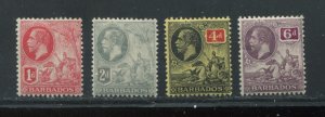 Barbados KGV 1912 1d, 2d, 4d, and 6d mint o.g. hinged