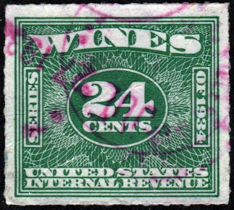 RE100 24¢ Wine Revenue Stamp (1934) Used