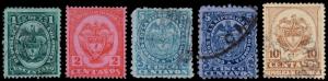 Colombia Scott 142-144, 144a, 146 (1890-91) Used/Mint H F-VF B