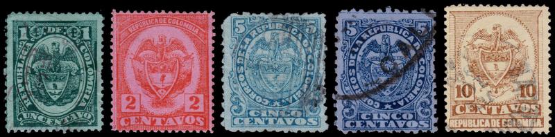 Colombia Scott 142-144, 144a, 146 (1890-91) Used/Mint H F-VF B