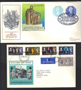 UK GB 1964 WINSTON CHURCHILL SET ON FDC & SPECIAL S/S CENTENARY OF HIS BIRTH ON