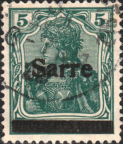 SARRE / SAARGEBIET - 1920 - Mi.4a.I 5pf type 1 dark opal-green - very fine used