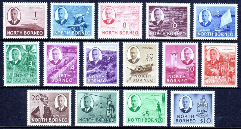 NORTH BORNEO — SCOTT 244-258 (SG 365//370) — 1950 KGVI SET — MH — SCV $126.75