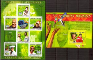 Comoro Islands 2009 Famous Arficans N. Mandela Minerals Sheet + S/S MNH