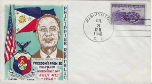 Phillipines Independence day 7/4/1946 Fluegel Cachet unaddressed