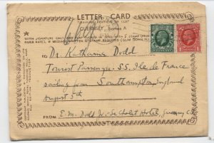 1935 Guernsey postcard folder mailed to SS Ile de France passenger [y8546]