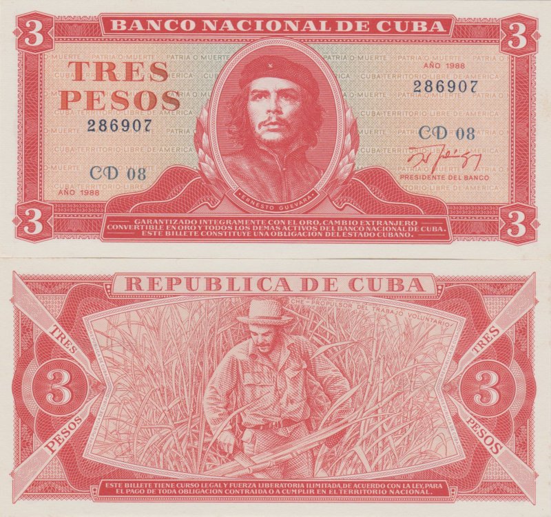 1988 Cuba 3 Pesos Che  GEM  Crispy Unc