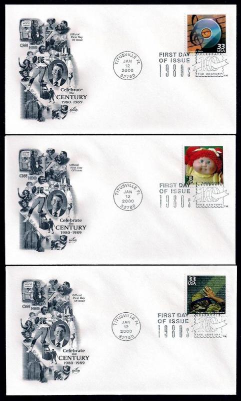 UNITED STATES FDCs (15) 32¢ Celebrate Century 1980s Artcraft