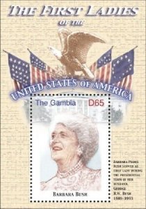 GAMBIA FIRST LADIES OF THE UNITED STATES - BARBARA BUSH S/S MNH