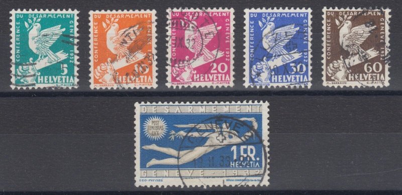 Switzerland Sc 210-215 used. 1932 Peace, complete set, fresh, sound, F-VF