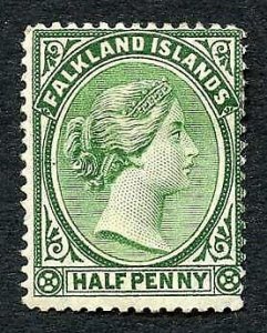 Falkland Is SG17 1/2d Deep Yellow Green M/M (some paper adherence on reverse) 