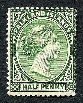 Falkland Is SG17 1/2d Deep Yellow Green M/M (some paper adherence on reverse) 