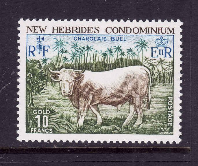 New Hebrides (French)-Sc#215-unused NH set-Charolais Bull-Animals-1975-