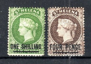 St Helena 1876 1s and 1894 4d Queen Victoria surcharge values SG 30 and 43c MH