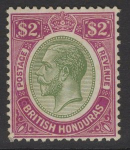 BRITISH HONDURAS SG137 1922 $2 YELLOW-GREEN & BRIGHT PURPLE MTD MINT