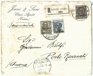 71628 - Colonie ERITREA - Postal History - ENVELOPE recommended by CHEREN 1922-